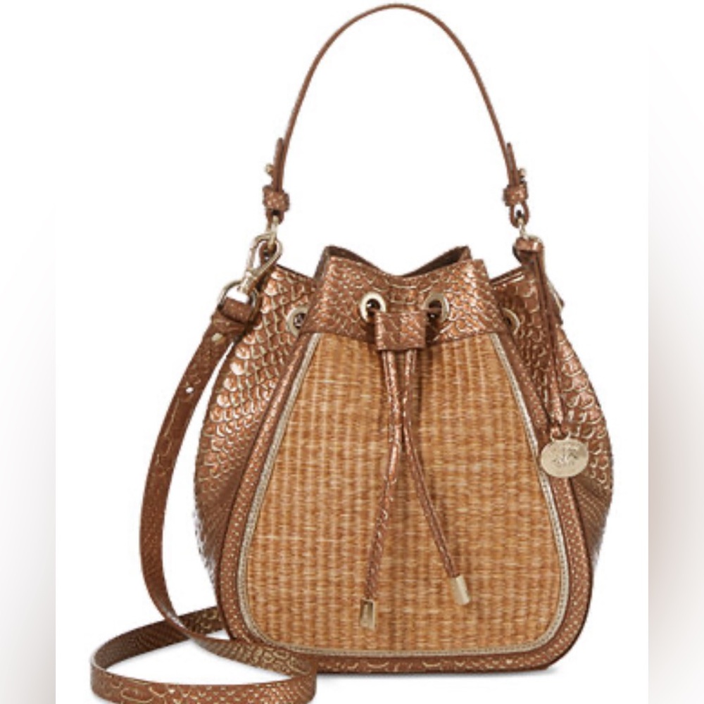Brahmin Melinda, Honey Brown bag
; 12-1/2"W x 9-3/4"H x 4-3/4"D